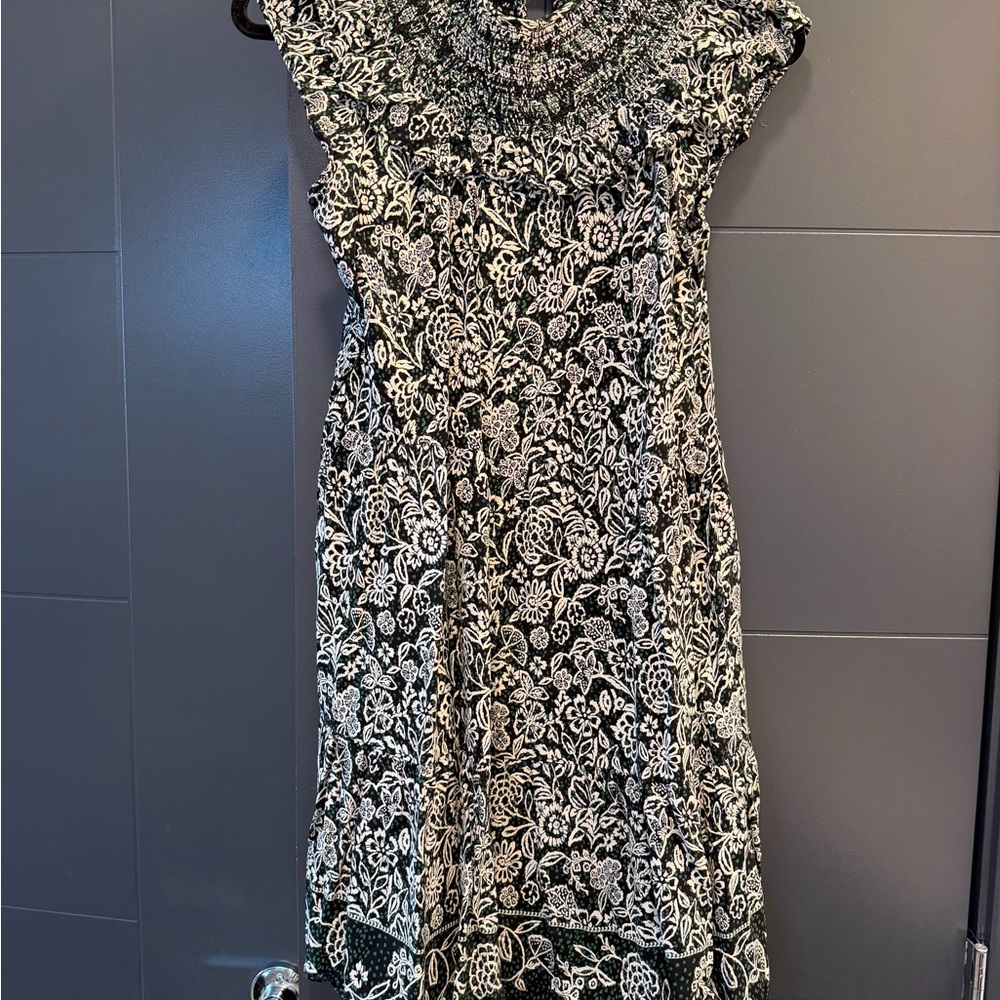 LOFT Black and White Floral Midi Dress